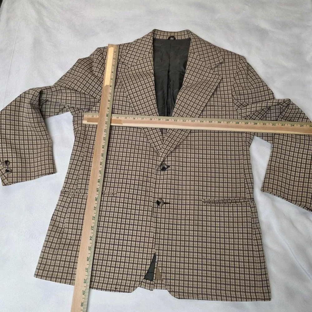 Vintage Sears Blazer Mens 38 Brown Beige Plaid Sport Coat 70s Sherlock‎ Grandpa